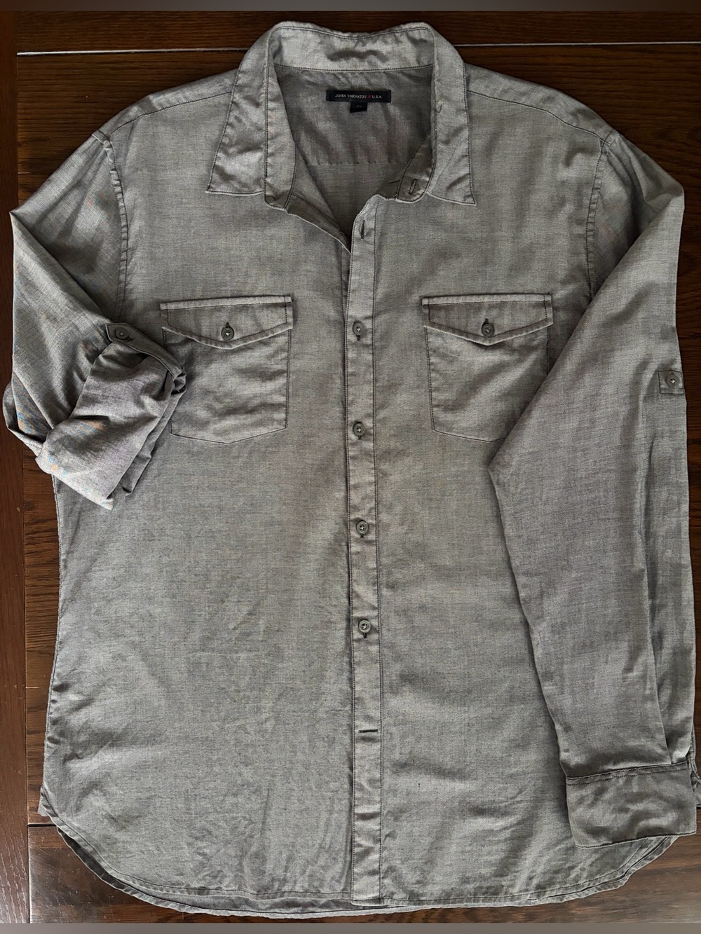 John Varvatos Long Sleeve Button Down Cotton Shirt in Dark Grey Size XL